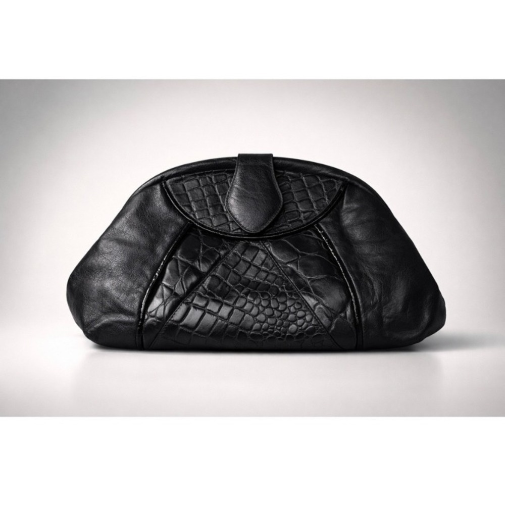 Fifth Avenue Handbags Black Croc Embossed Vintage 90s Retro Y2K Minimalist Goth